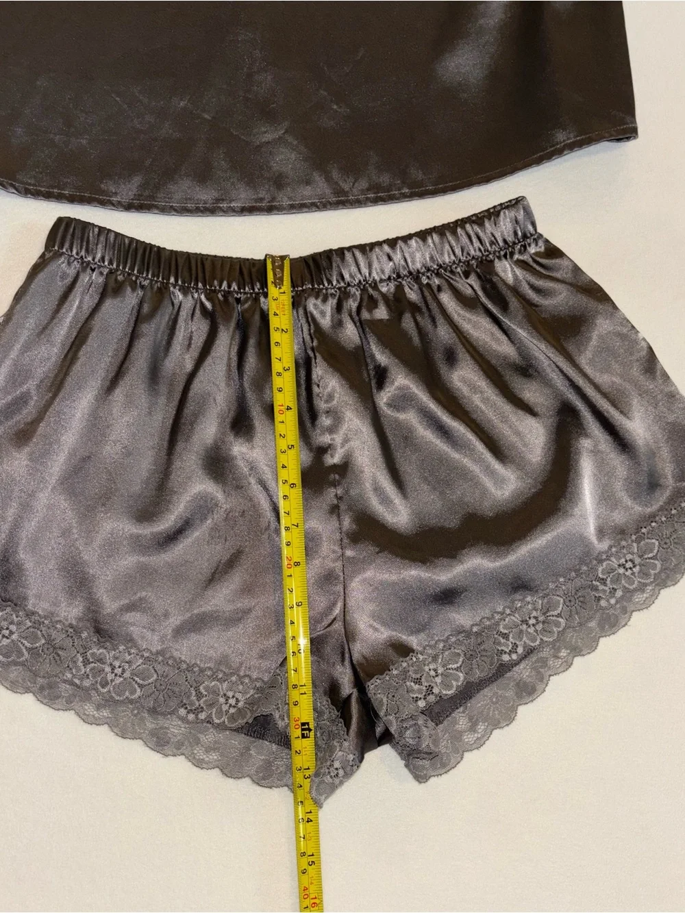 EKOUER Gray Satin Lace Cami & Shorts Pajama Set M